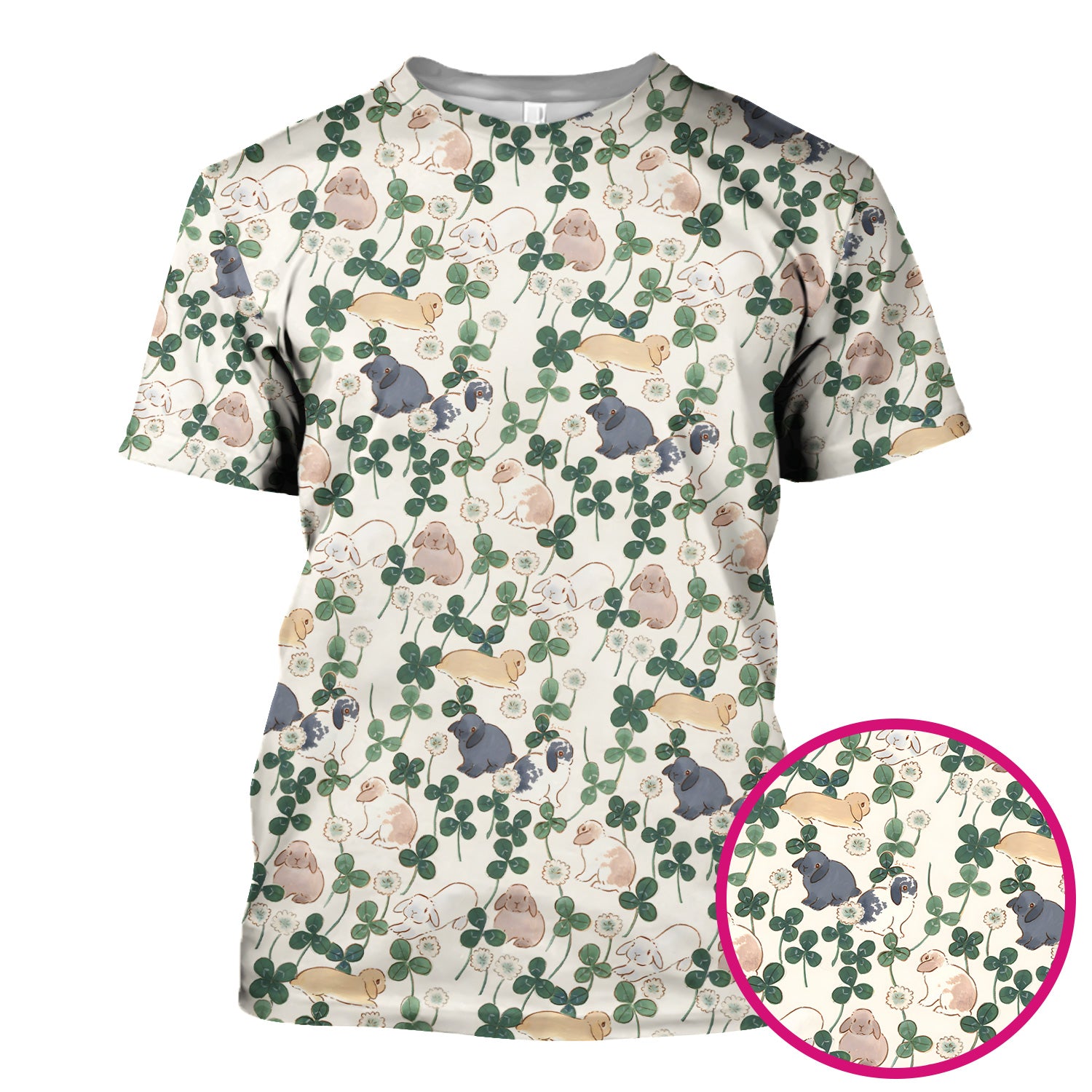 Cute Bunny Clover Garden Meadow Pattern Nurse Scrub Top, Comfortable Scrubs for Nurses