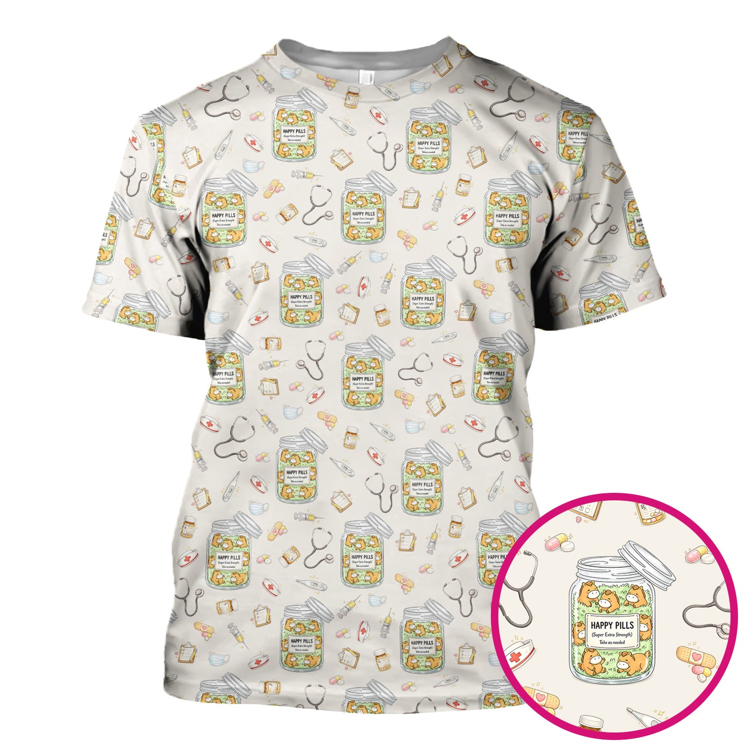 Happy Pills Horse Medical Print Nurse Scrub Top, Comfortable Scrubs for Nurses