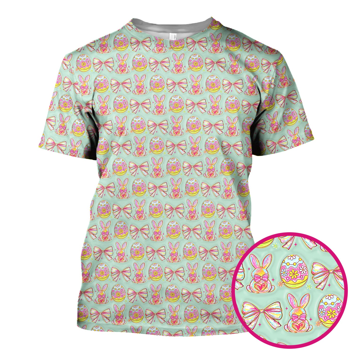 Easter Bunny Pastel Egg Bow Pattern Scrub Top, Breathable Fabrics Nursing Uniform