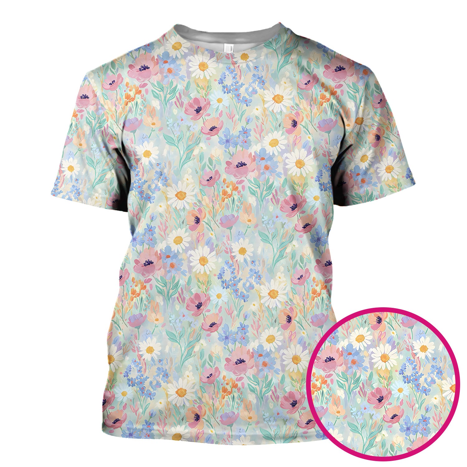 Pastel Wildflower Meadow Floral Pattern Scrub Top, Breathable Fabrics Nursing Uniform