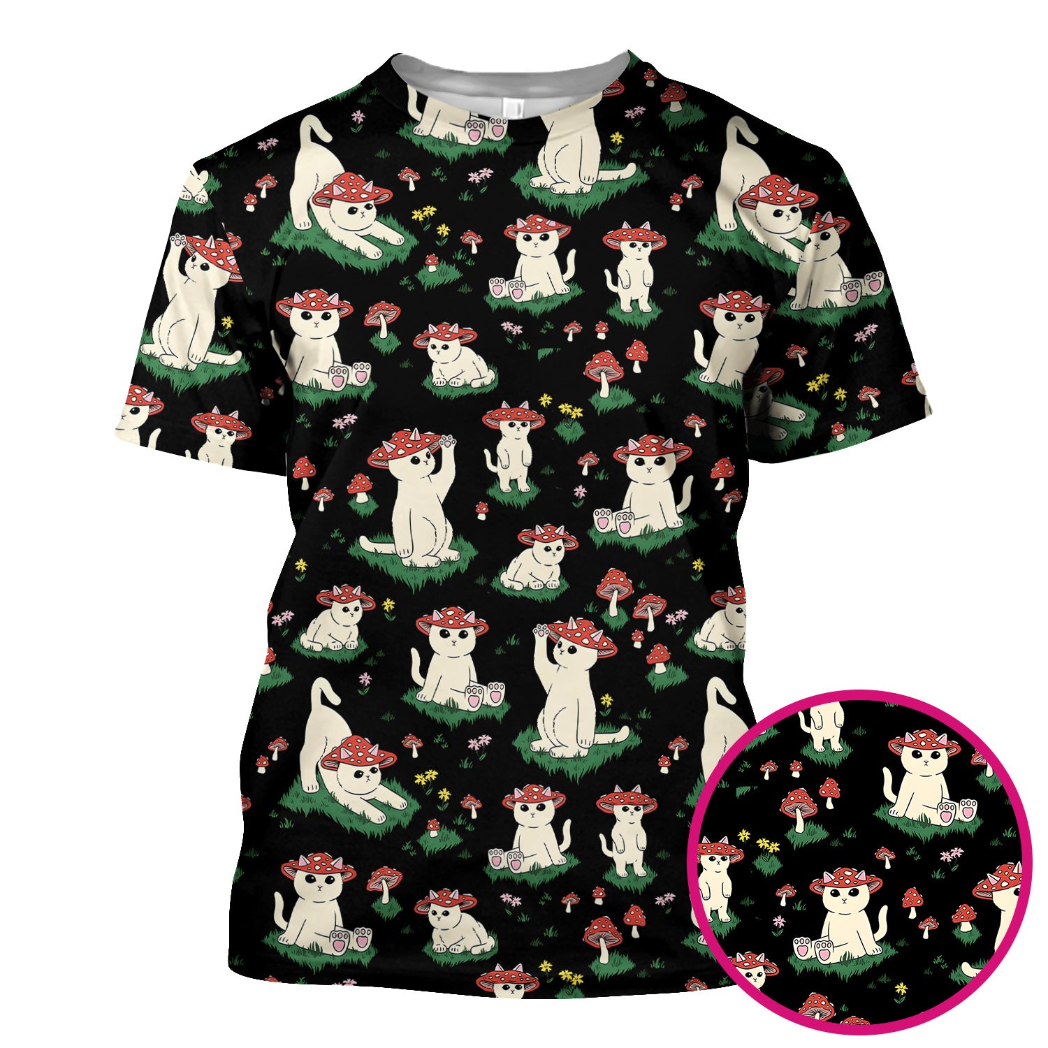 Cute Mushroom Cat Pattern Scrub Top, Comfortable Scrubs for Nurses