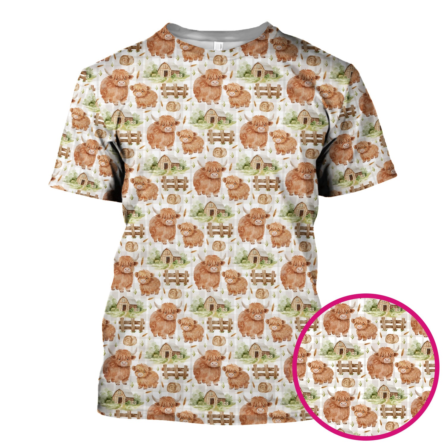 Cute Highland Cow With Farm Barn Fence Scrub Top, Comfortable Scrubs for Nurses