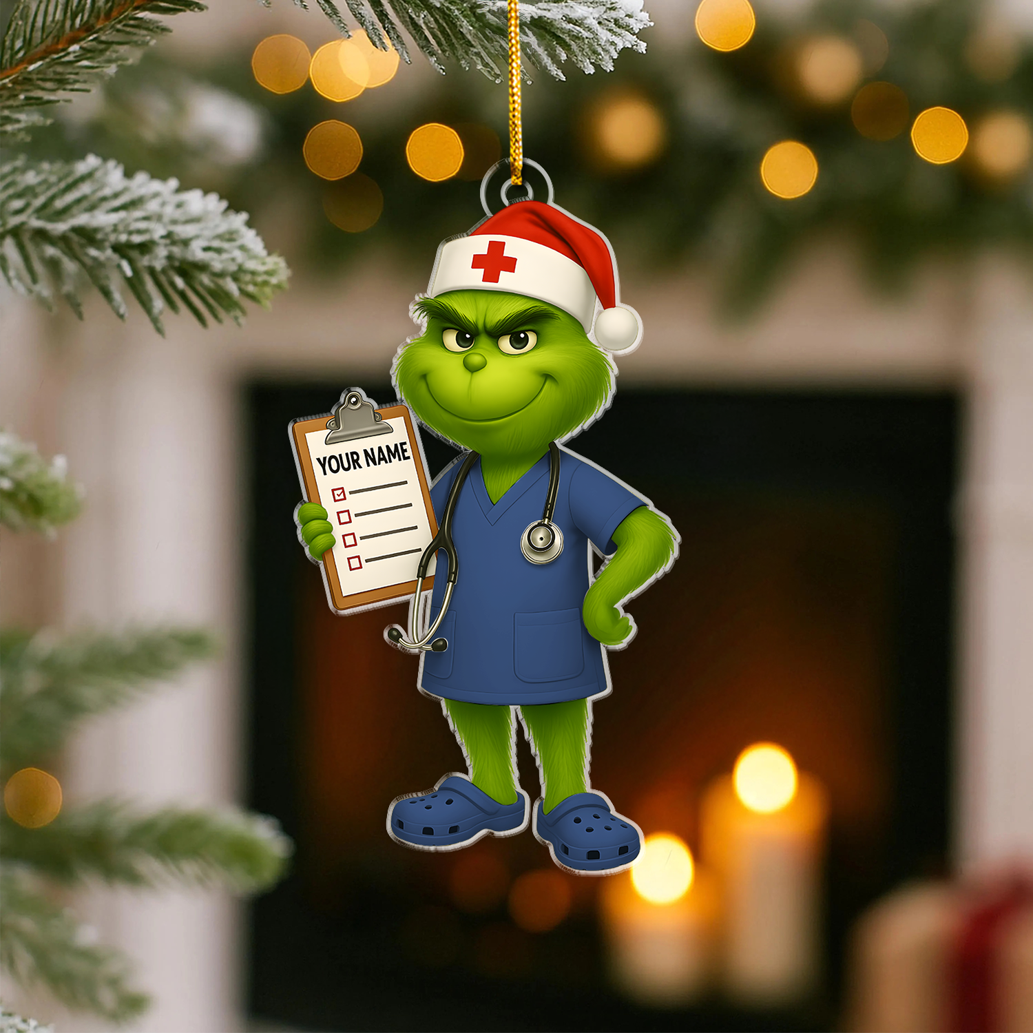Nurse Ornament Christmas Tree, Custom Name Grinch Nurse Gift, Personalized Medical CNA RN LPN Decor