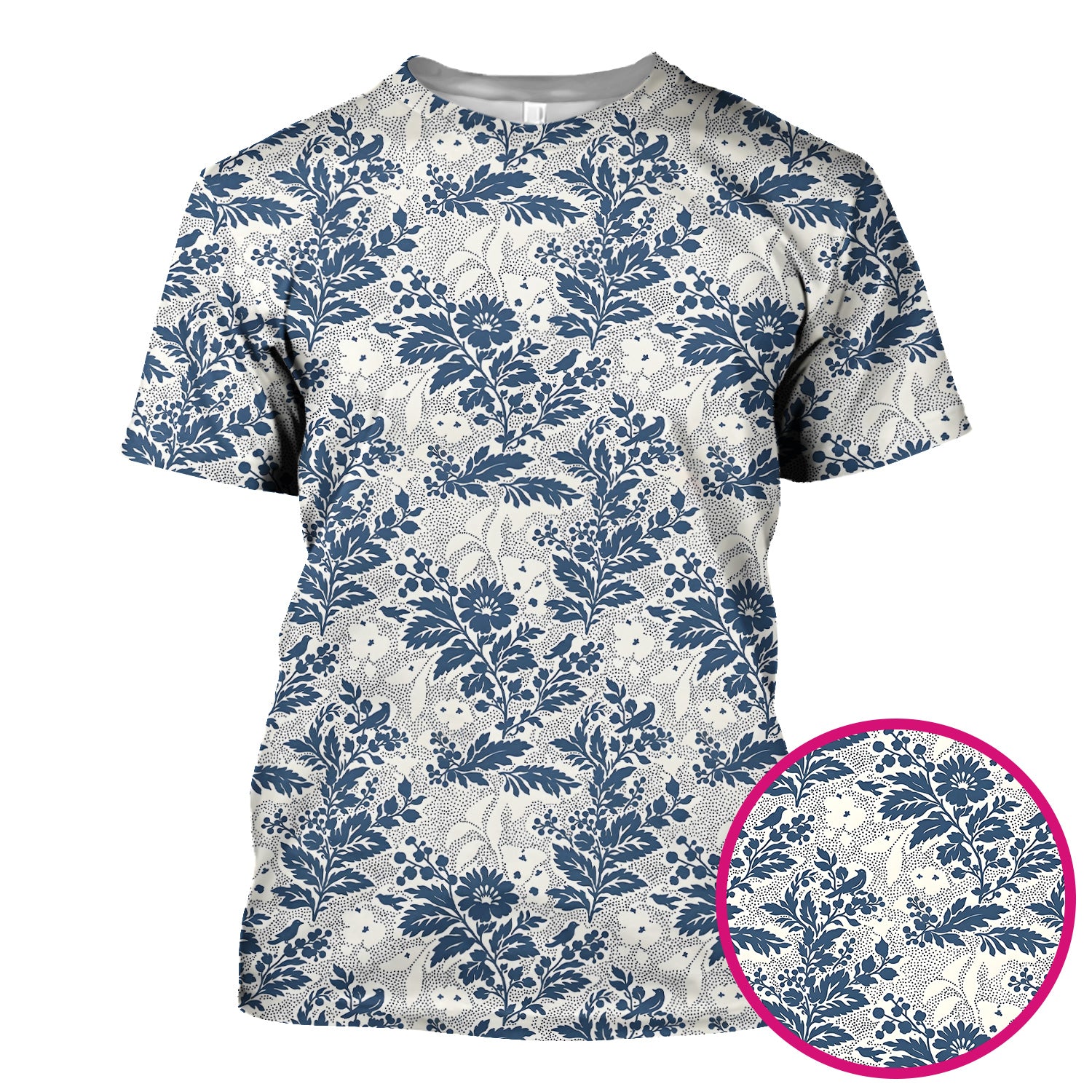 Cute Blue Floral Botanical Nurse Pattern Scrub Top, Breathable Fabrics Nursing Uniform