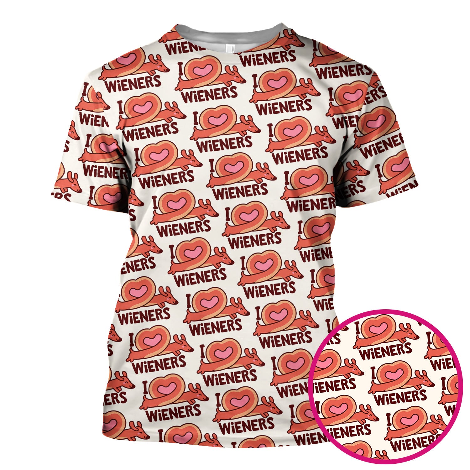 I Love Wieners Dachshund Heart Pattern Scrub Top, Comfortable Scrubs For Nurses