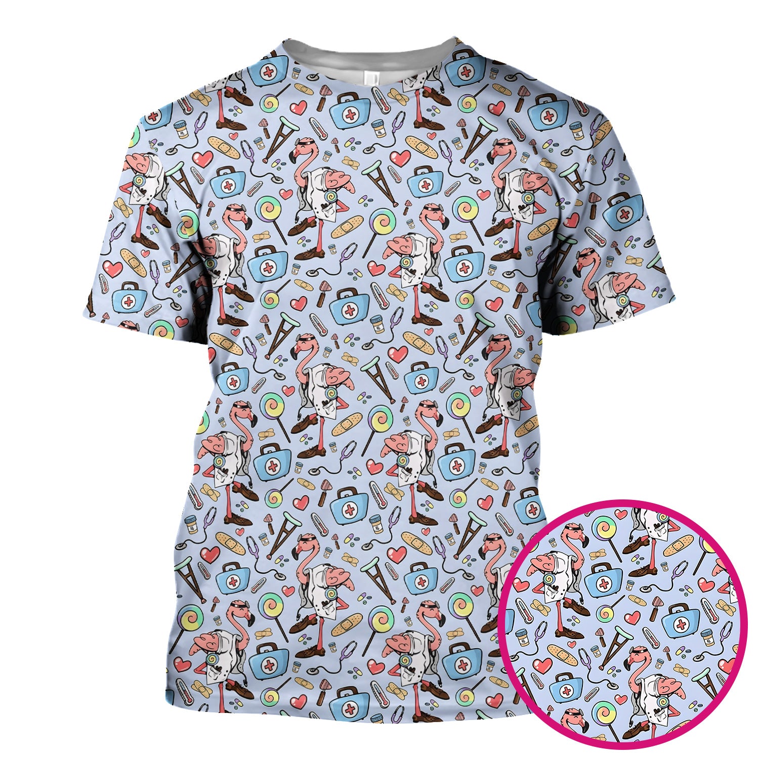 Flamingo Nurse Medical Care Pattern Scrub Top, Comfortable Scrubs for Nurses