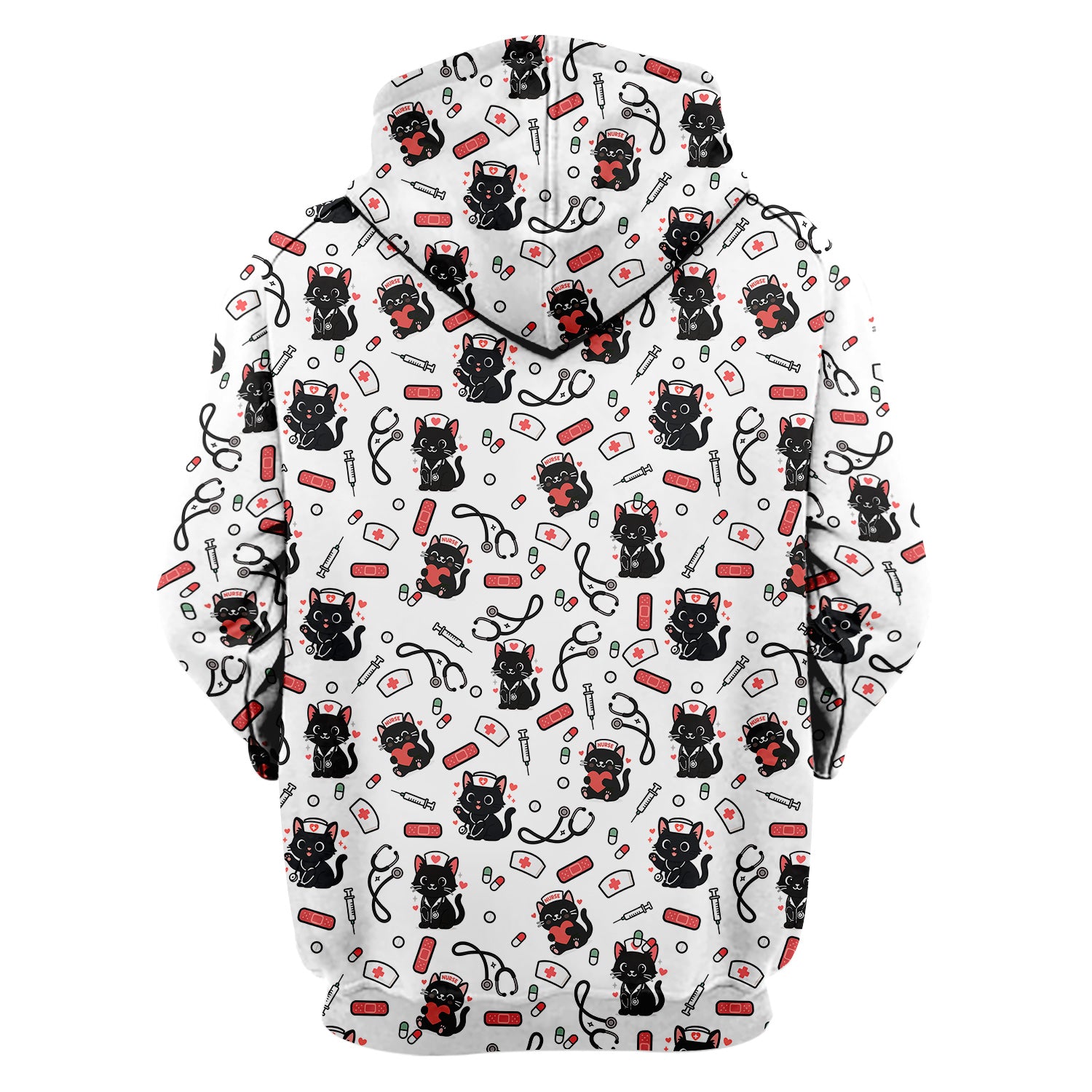 Cute Black Cat Nurse Scrub Top for Women - Medical Uniform Shirt with Stethoscope & Pill Print - Gift for CNA, LPN, Medical Worker