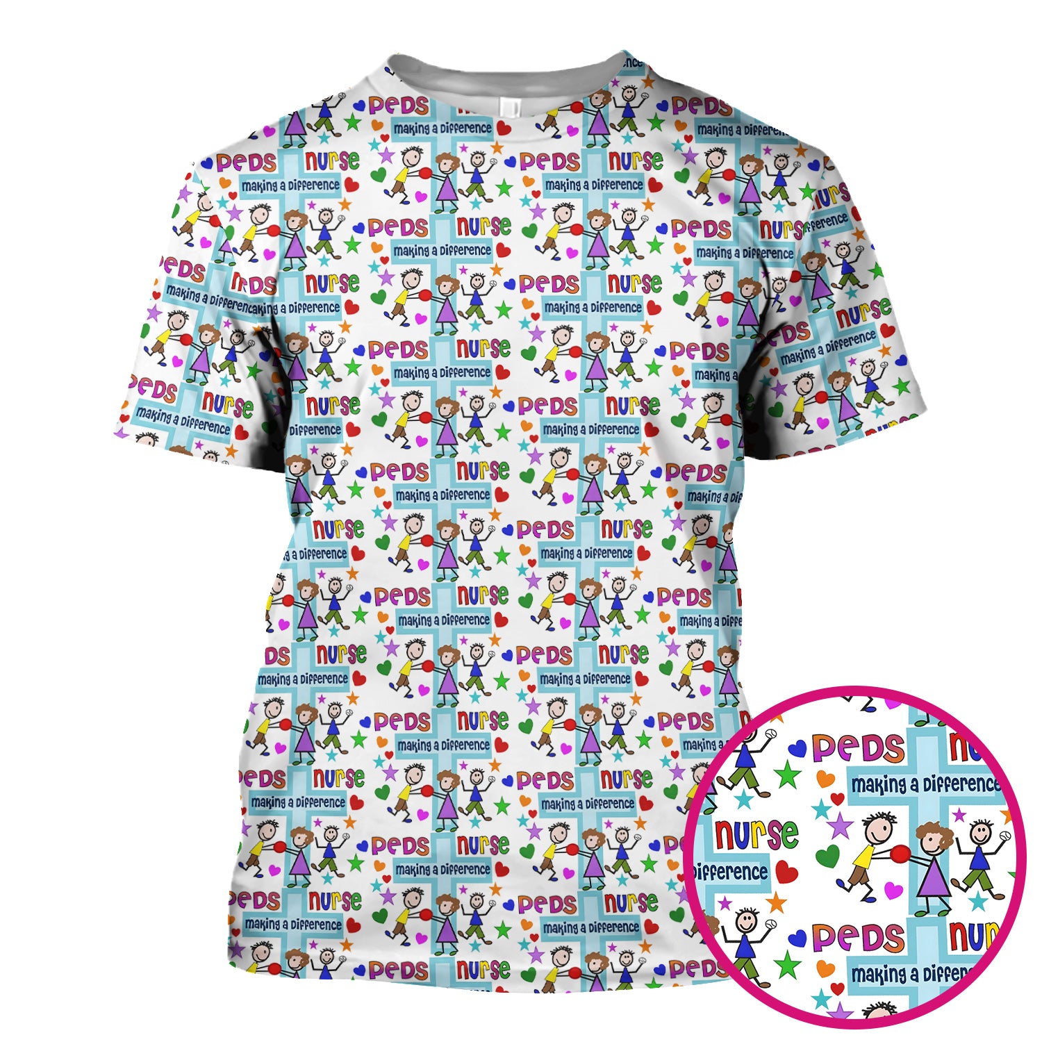 Peds Nurse Making A Difference Pattern Scrub Top, Comfortable Scrubs for Nurses