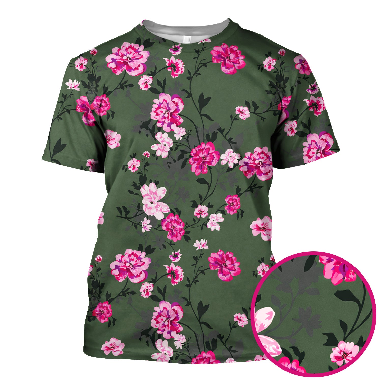 Pink Floral Blossom Pattern Scrub Top, Comfortable Scrubs for Nurses