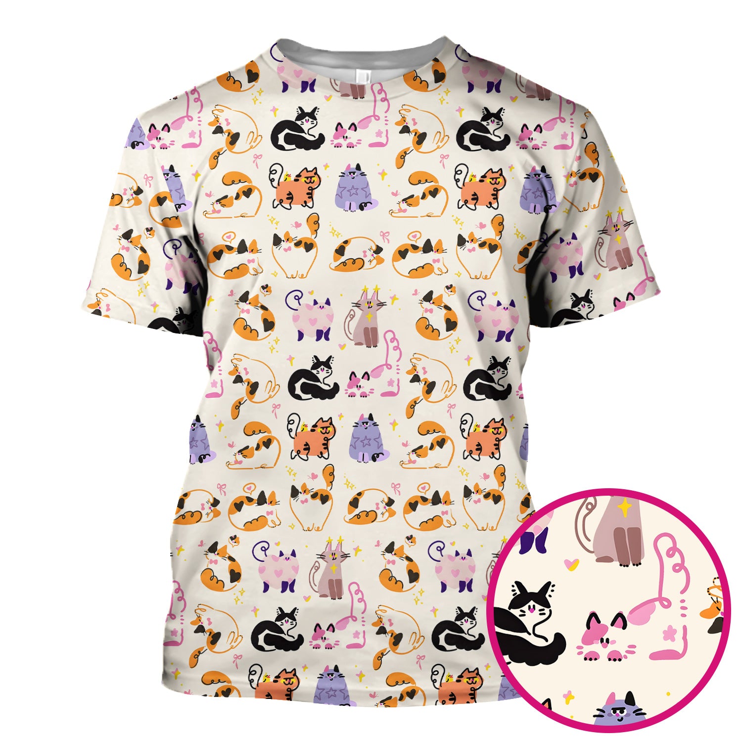 Funny Cat Pattern Scrub Top, Cute Cats Nursing Uniform For Women
