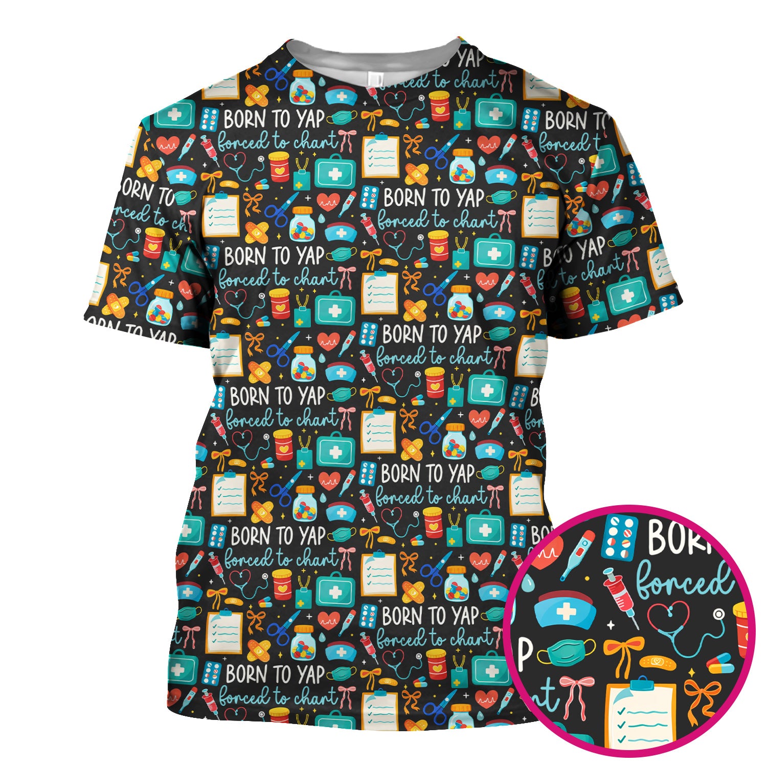 Born To Yap Medical Tools Pattern Scrub Top, Comfortable Scrubs for Nurses
