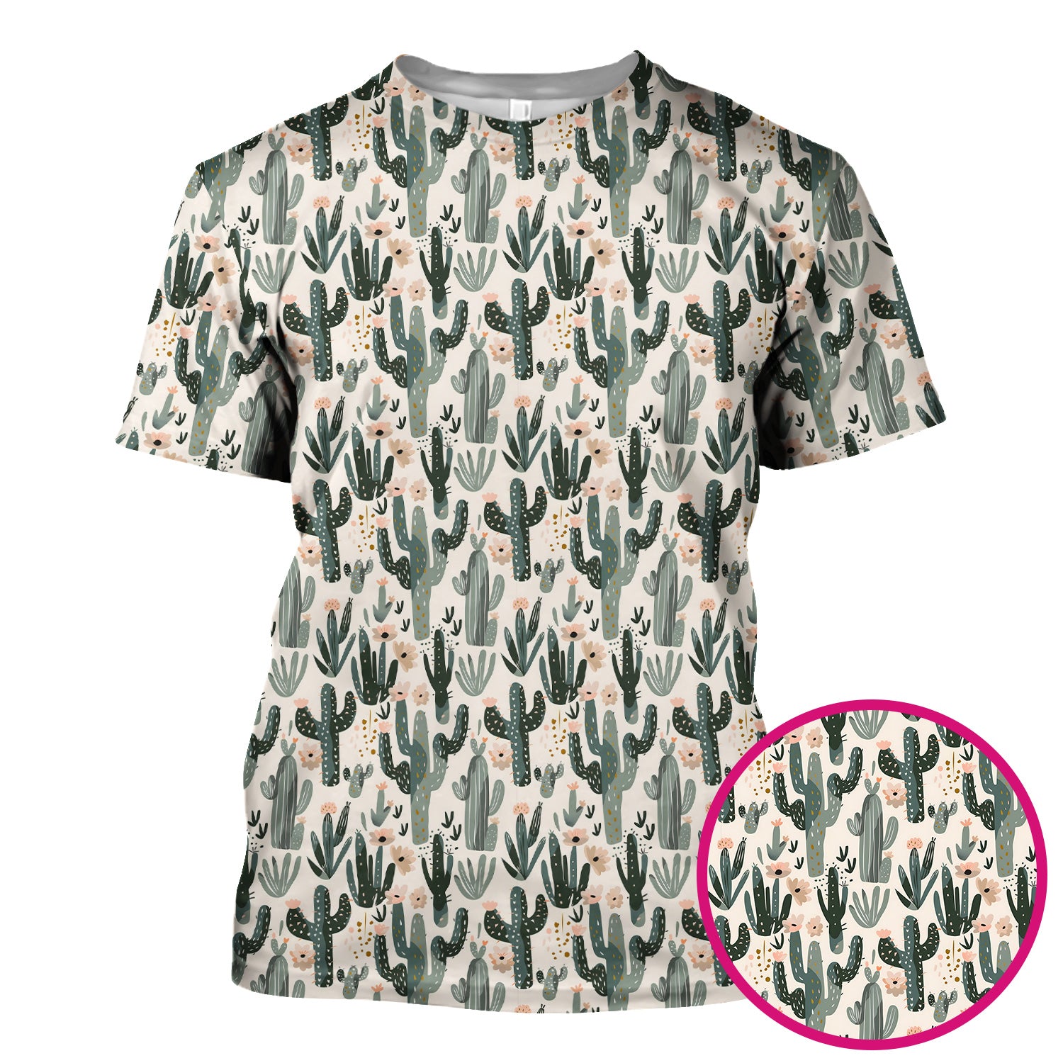 Green Cactus Desert Blossom Pattern Scrub Top, Comfortable Scrubs for Nurses