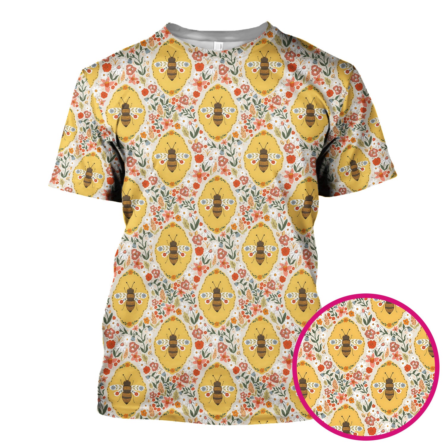 Vintage Honeybee Floral Garden Pattern Nurse Scrub Top, Breathable Fabrics Nursing Uniform