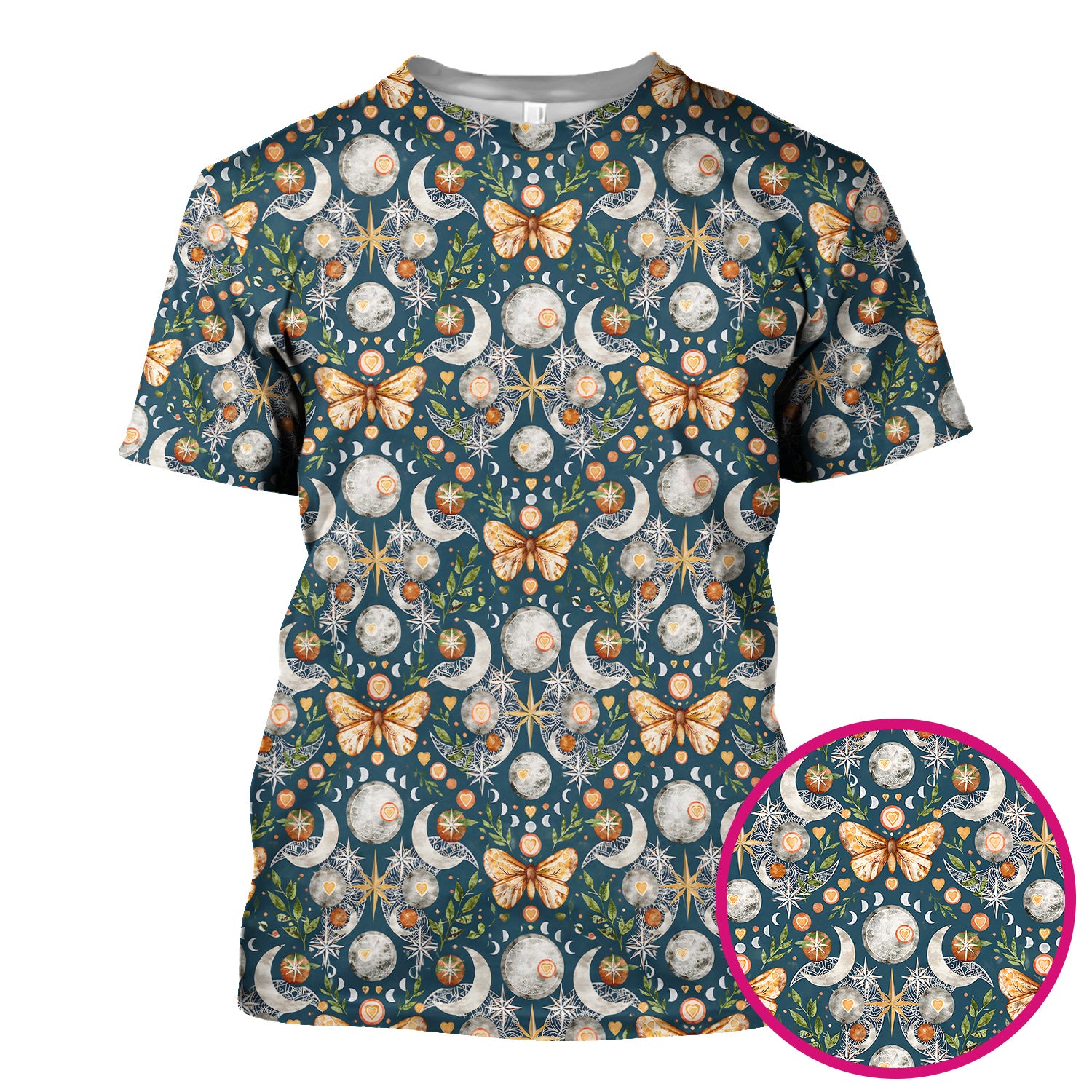 Celestial Butterfly Moonlight Pattern Scrub Top, Comfortable Scrubs for Nurses