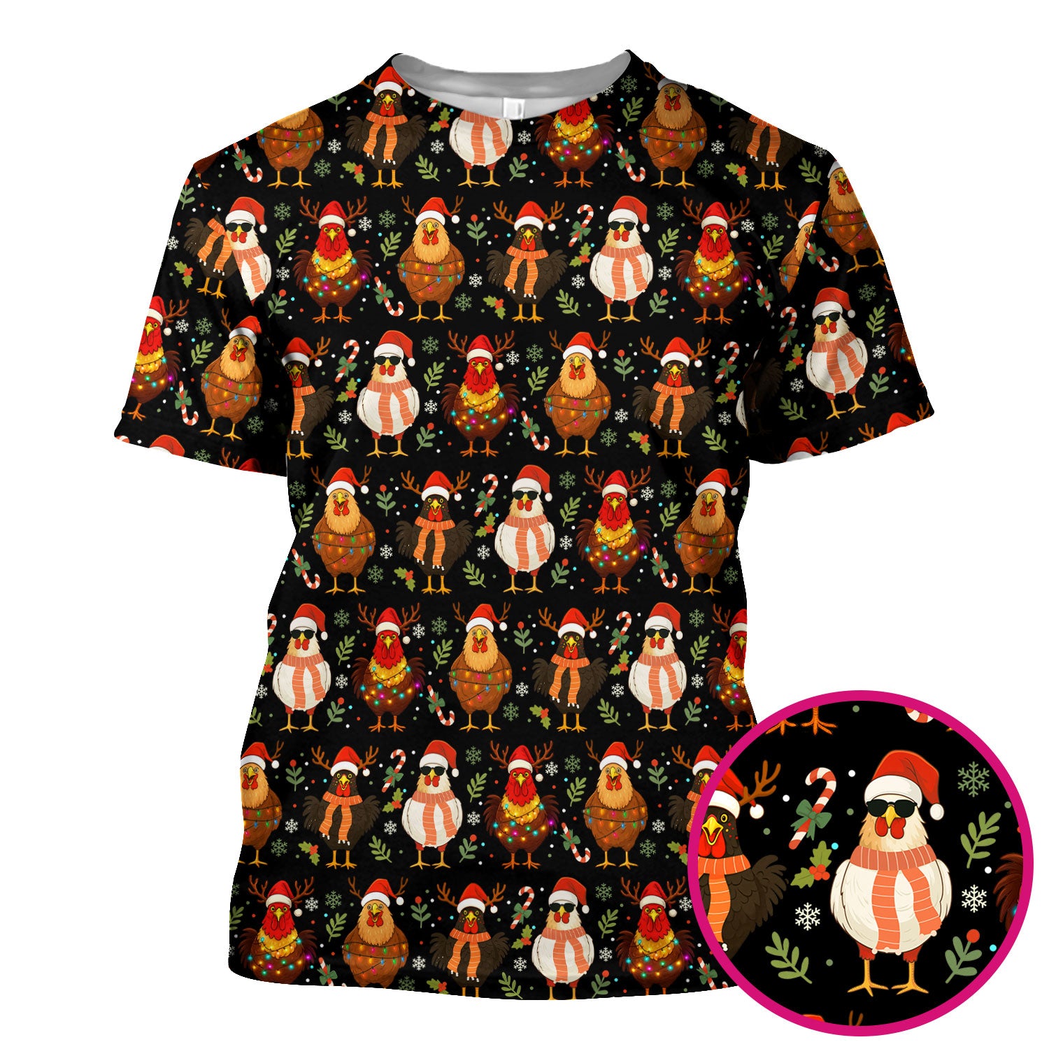 Christmas Chicken Scrub Tops for Women - Funny Holiday Hen Pattern Medical Scrub Shirt - Christmas Scrubs with Cute Chicken Design