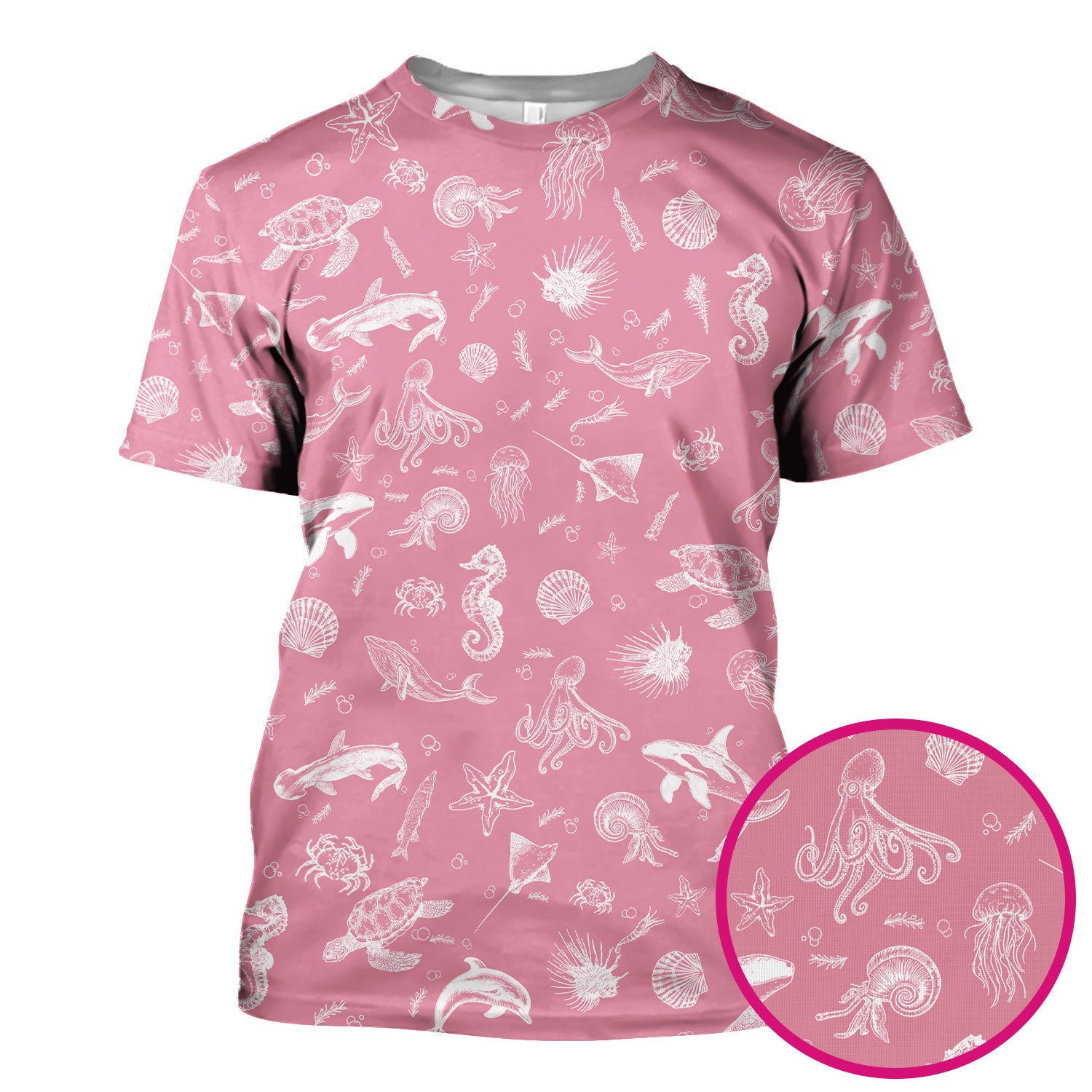 Marine Sea Life Pattern Scrub Top, Breathable Fabrics Nursing Uniform