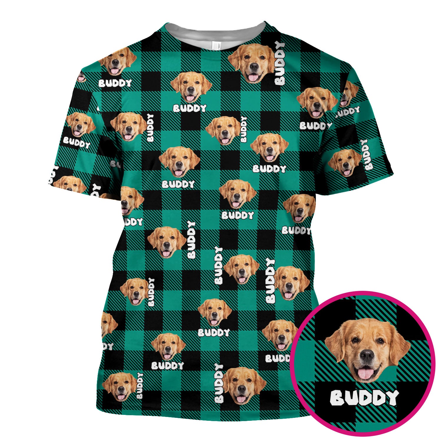 Custom Dog Face Scrub Top, Personalized Pet Photo Checkered Pattern Shirt, Custom Name Vet Tech Gift For Nursing