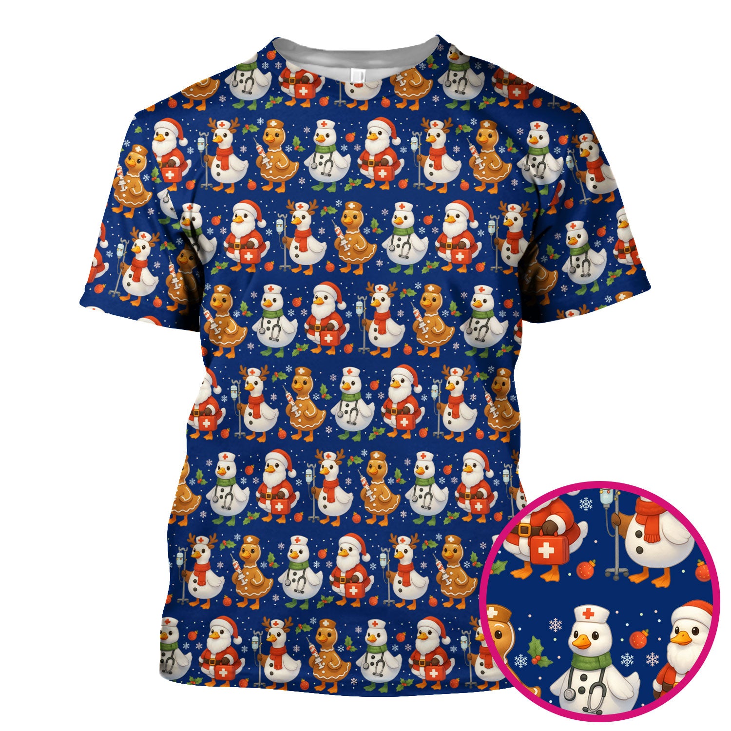 Christmas Goose Scrubs for Women - Funny Holiday Goose Pattern Medical Scrub Top - Festive Christmas Scrubs with Cute Nurse Design