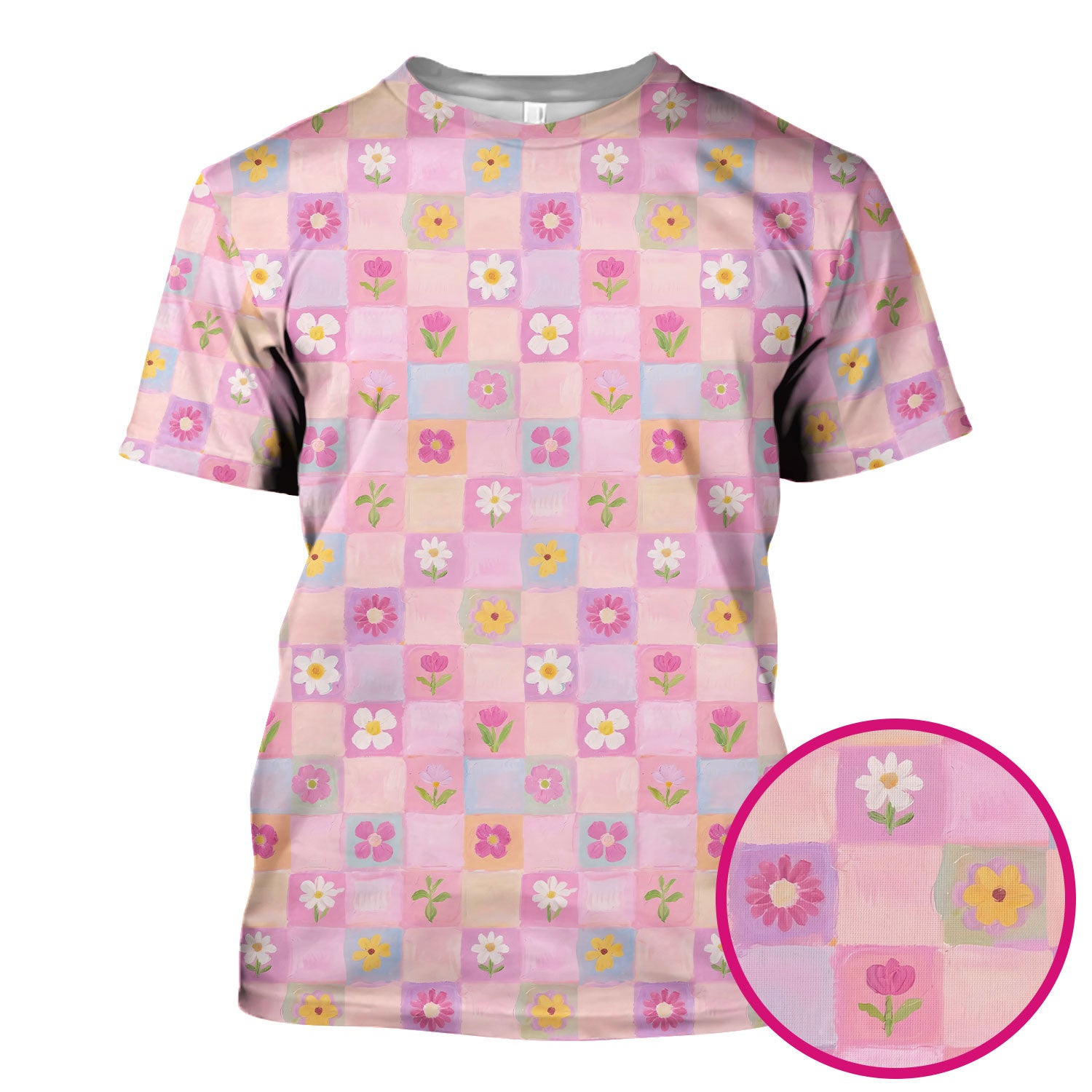 Lovely Pastel Floral Patchwork Pattern Scrub Top, Comfortable Scrubs For Nurses