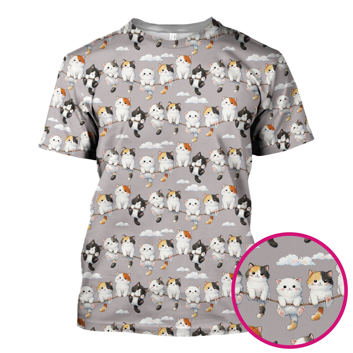 Cute Cats Sitting on Rope Pattern Scrubs Top, Comfortable Scrubs for Nurses