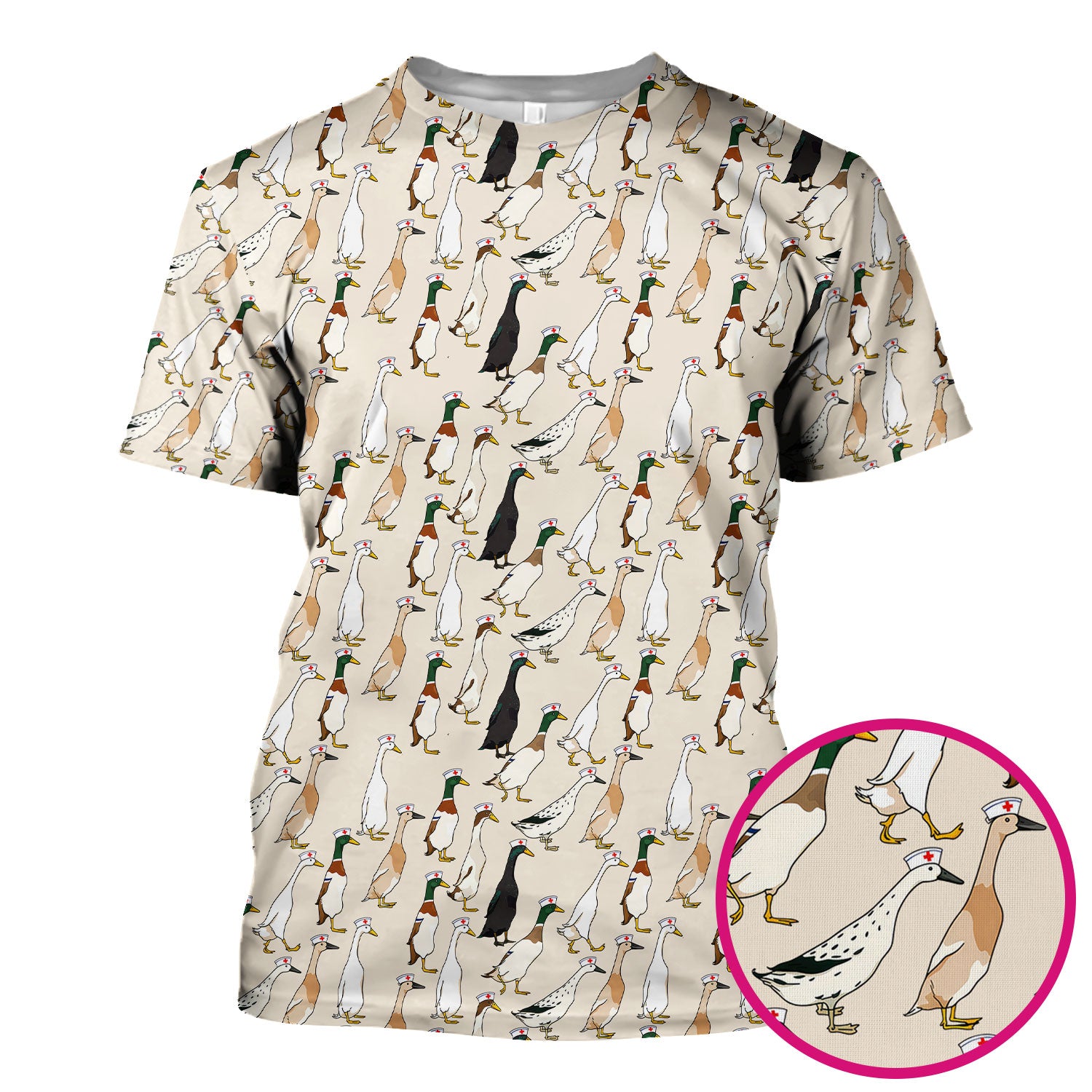 Funny Nurse Duck Pattern Scrub Top, Comfortable Scrubs for Nurses