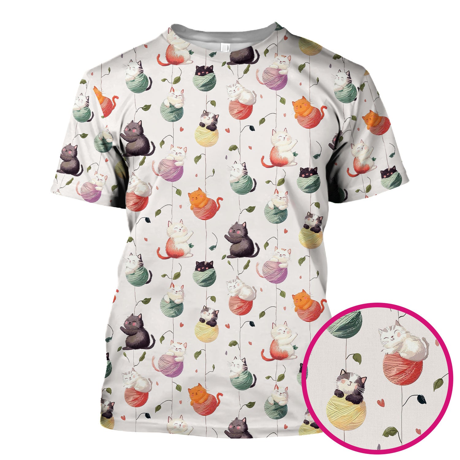 Cute Cats Playing Yarn Balls Pattern Print Scrub Top, Comfortable Scrubs for Nurses