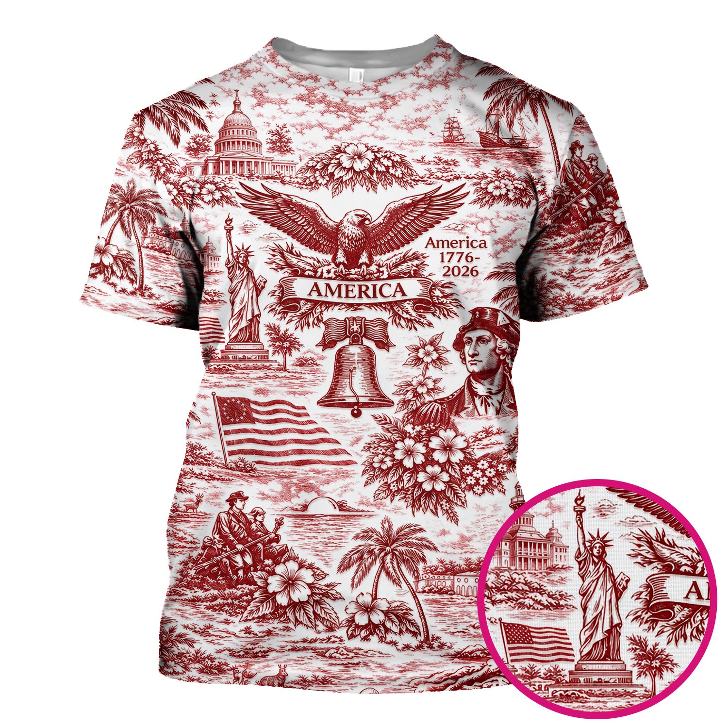 Patriotic America Heritage Toile Pattern Scrub Top, Breathable Fabrics Nursing Uniform