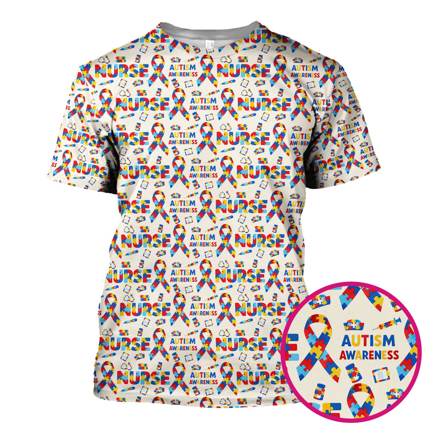 Autism Awareness Nurse Puzzle Ribbon Print Scrubs, Comfortable Scrubs for Nurses