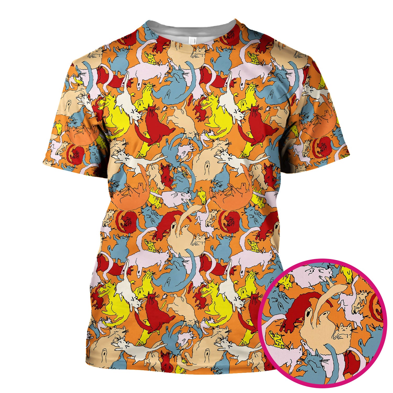 Colorful Cat Chaos Illustration Pattern Scrub Top, Comfortable Scrubs for Nurses