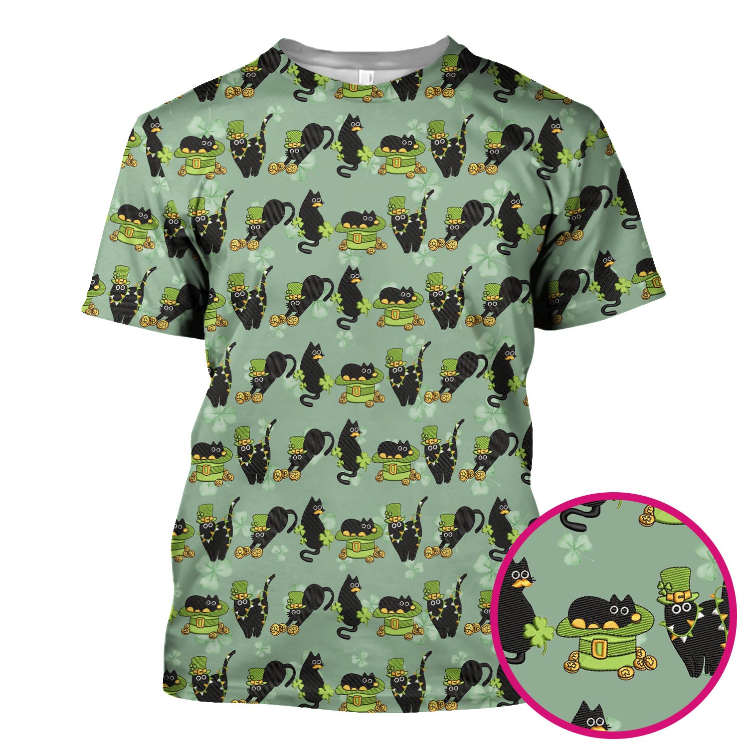 St. Patrick Black Cat Clover Print Nurse Scrub Top, Comfortable Scrubs for Nurses