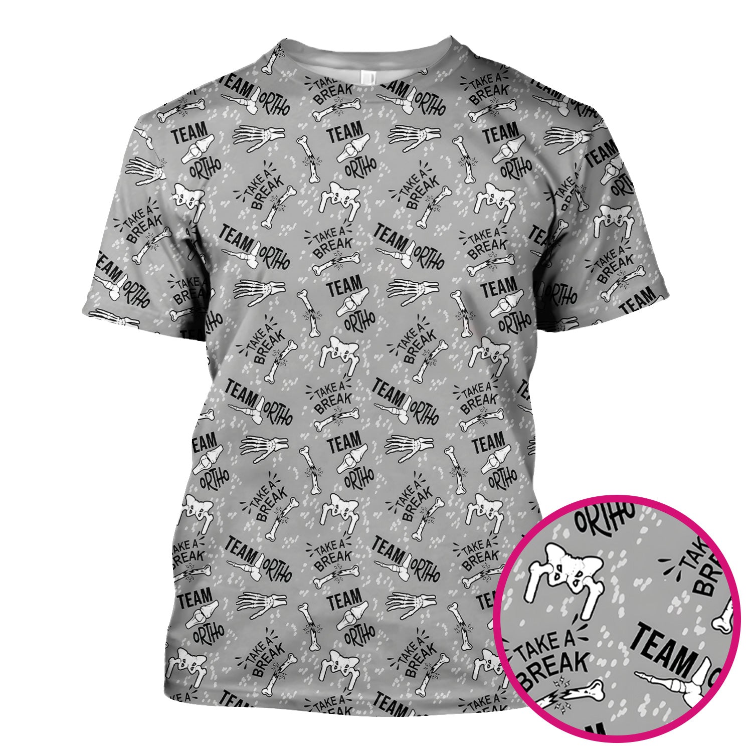 Team Ortho Bone Joint Print Scrub Top, Breathable Fabrics Nursing Uniform