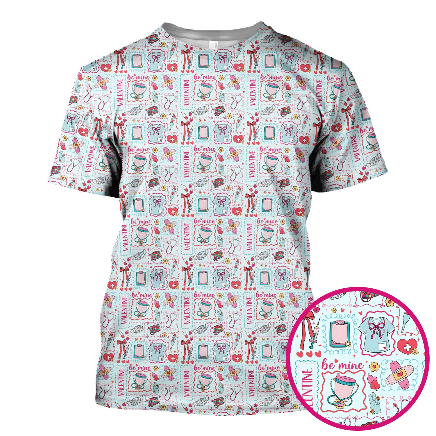 Valentine Medical Hearts Bandages Syringes Scrub Top, Comfortable Scrubs for Nurses