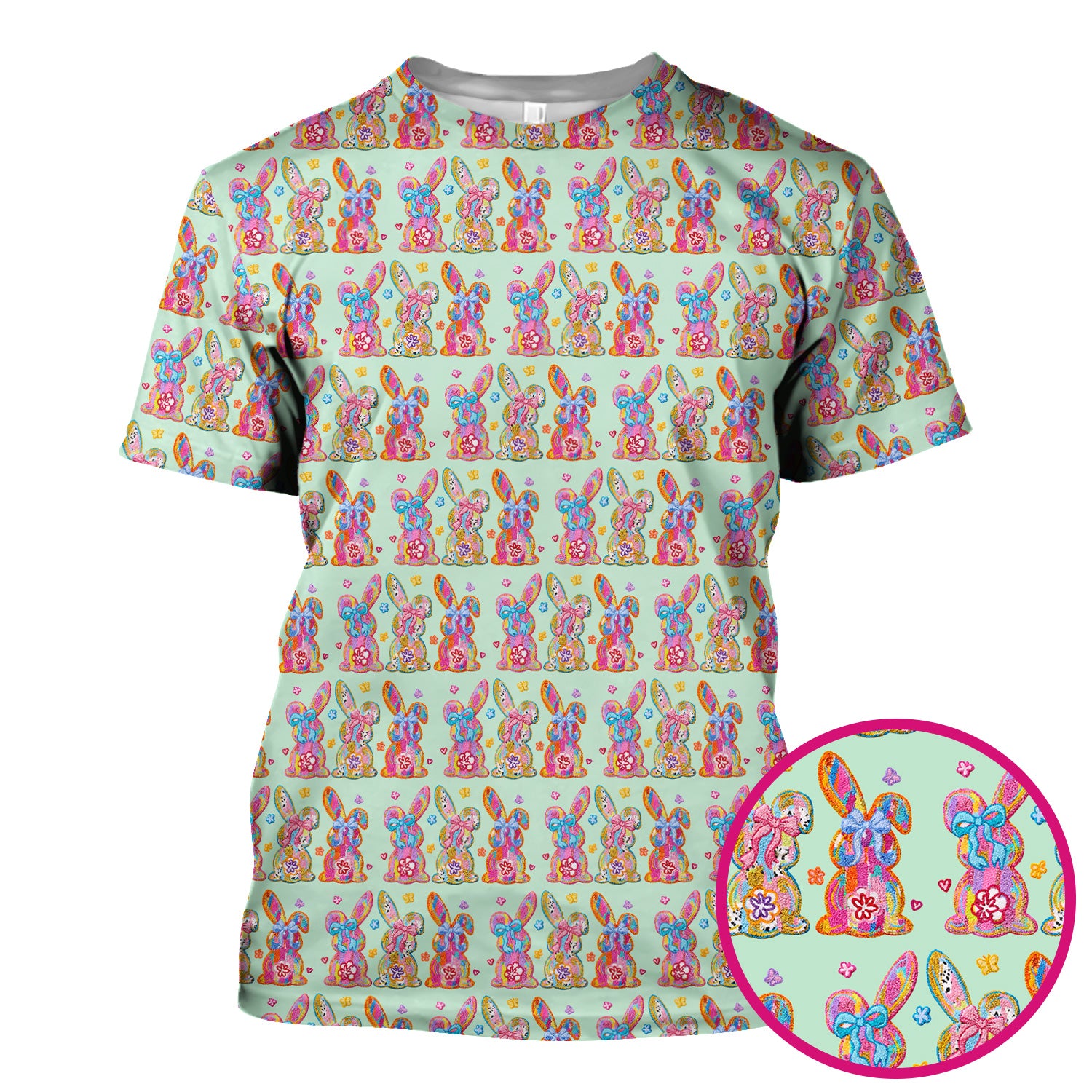 Cute Pastel Bunny Floral Pattern Scrub Top, Comfortable Scrubs for Nurses, Easter