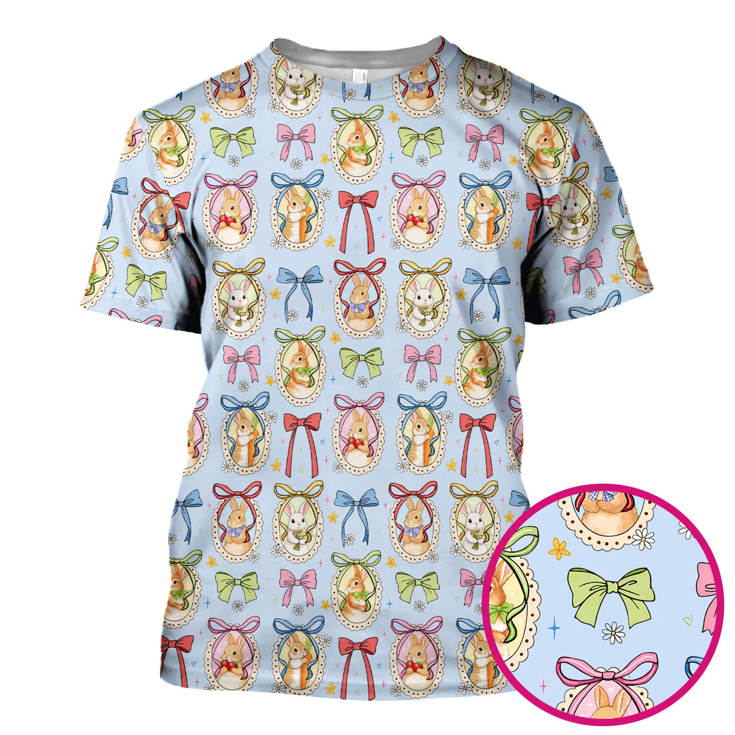 Cute Easter Bunny Cameo Colorful Bow Pattern Scrub Top, Breathable Fabrics Nursing Uniform