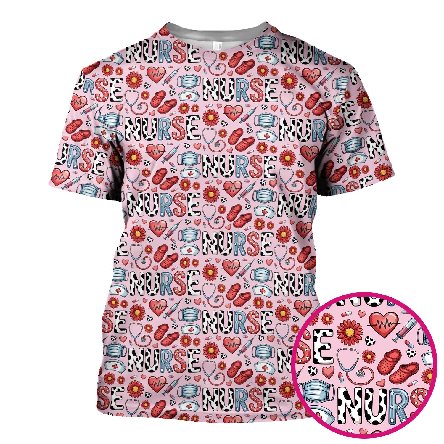 Cute Nurse Medical Icon Pattern Scrub Top, Comfortable Scrubs for Nurses