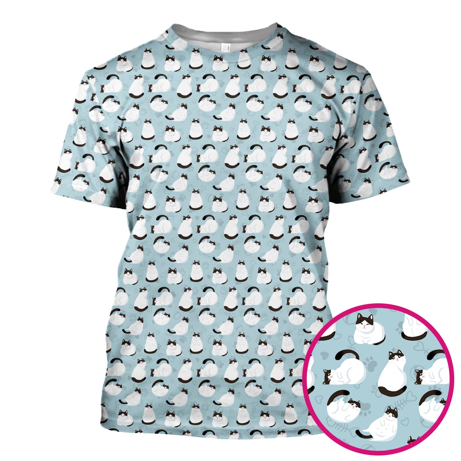 Cute Cat Pattern Medical Scrub Top, Breathable Fabrics Nursing Uniform