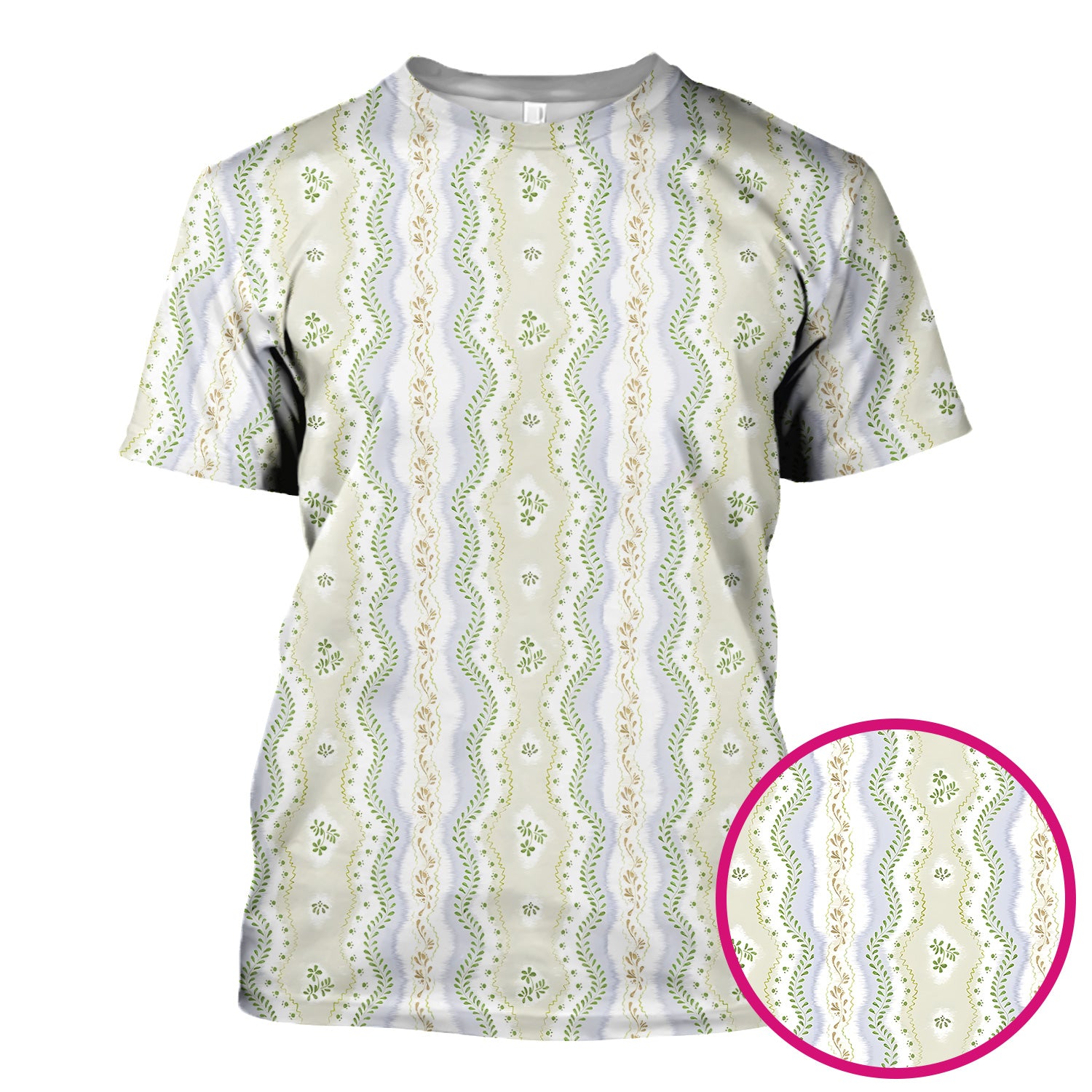 Wavy Stripe Botanical Pattern Scrub Top, Comfortable Scrubs for Nurses