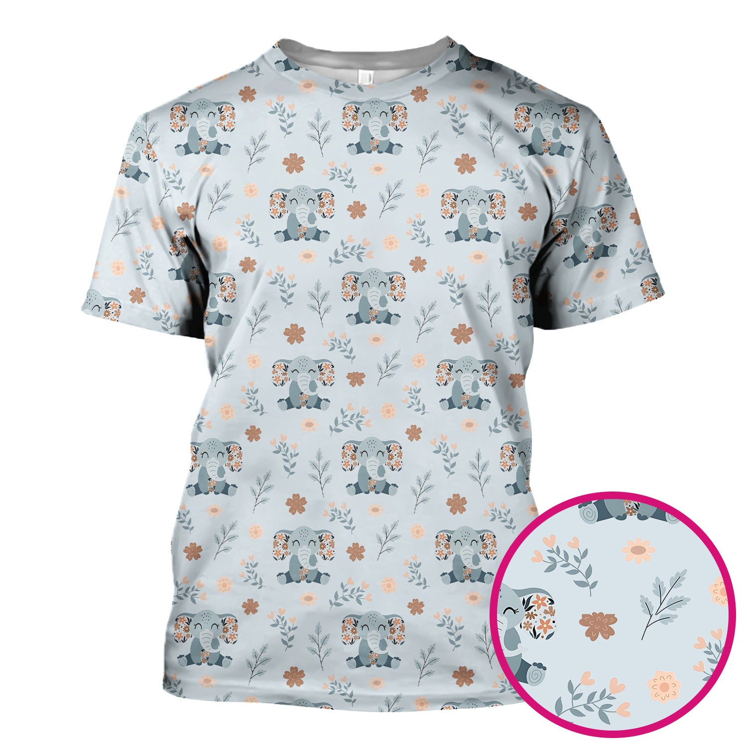 Cute Elephant Floral Print Scrub Top, Comfortable Scrubs for Nurses