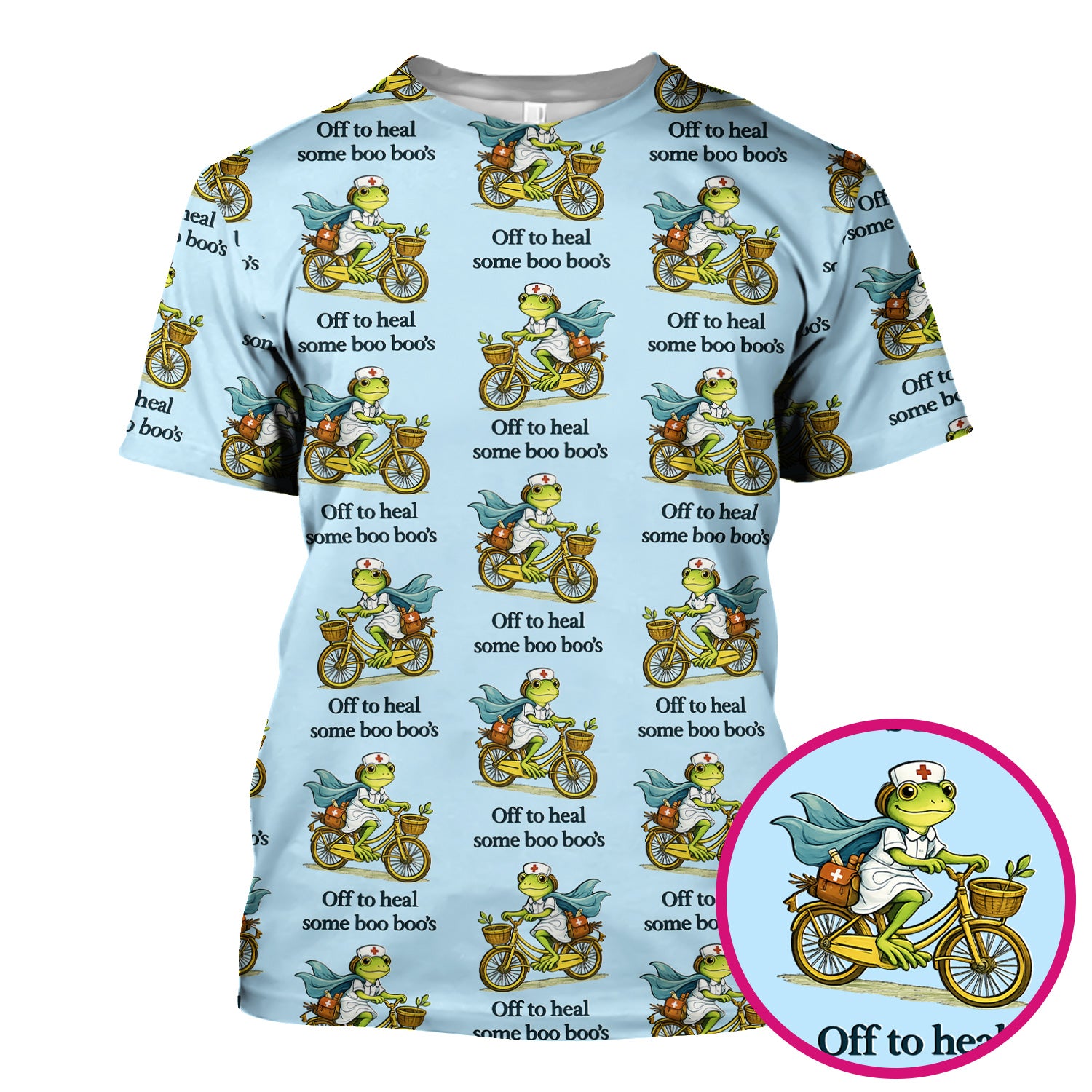 Funny Frog Nurse Cycling Pattern Scrub Top, Comfortable Scrubs for Nurses