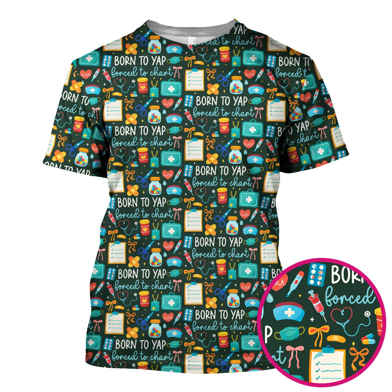 Born To Yap Medical Tools Pattern Scrub Top, Comfortable Scrubs for Nurses
