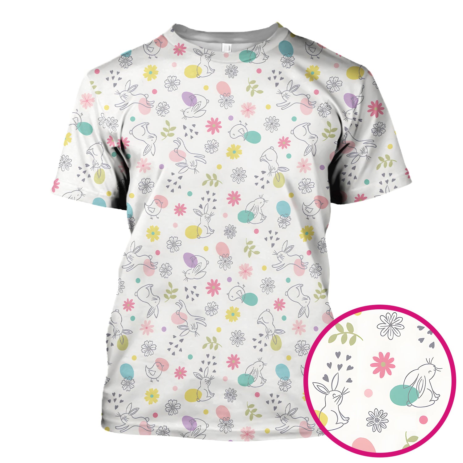 Whimsical Easter Bunny Eggs Pattern Scrub Top, Comfortable Scrubs for Nurses