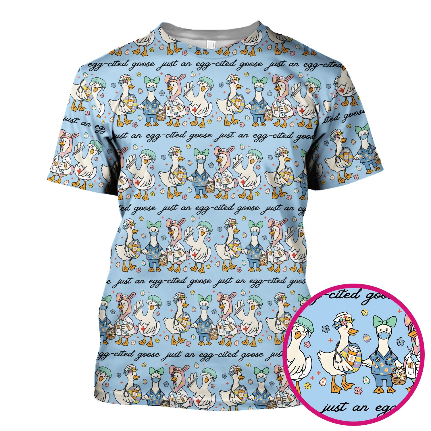 Funny Easter Nurse Goose Pattern Scrub Top, Comfortable Scrubs for Nurses