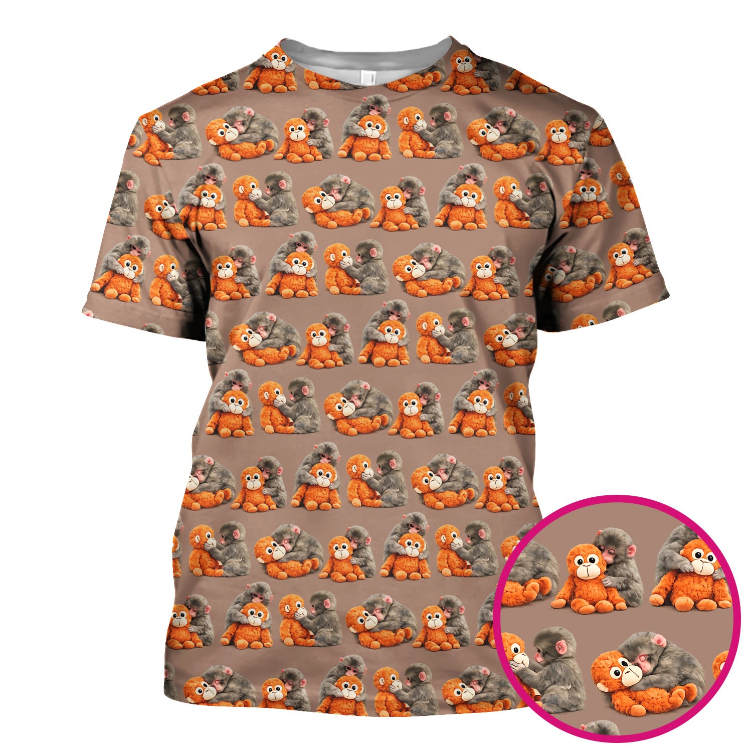 Cute Baby Monkey Plush Toy Animal Pattern Scrub Top, Breathable Medical Uniform Top