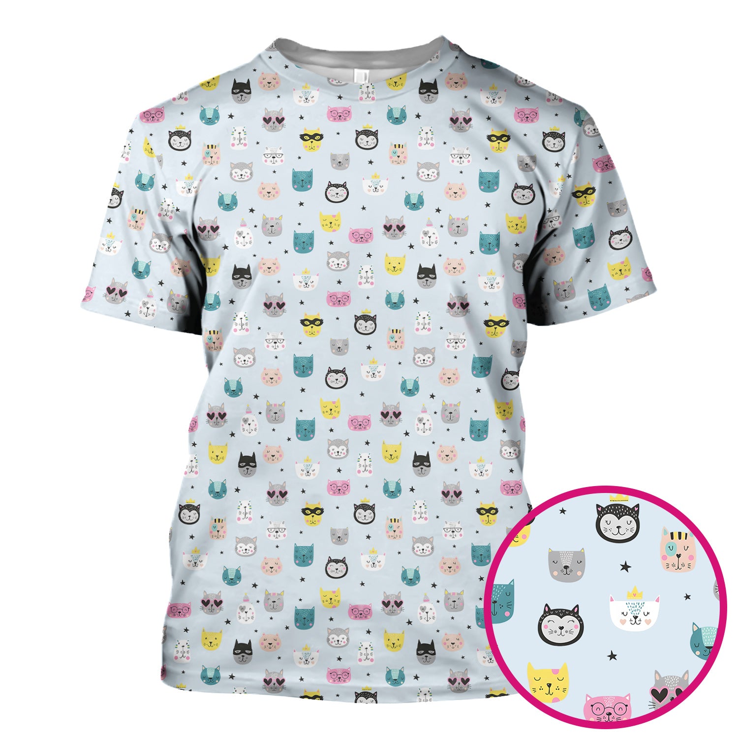 Cute Colorful Cat Pattern Scrub Top, Comfortable Scrubs for Nurses