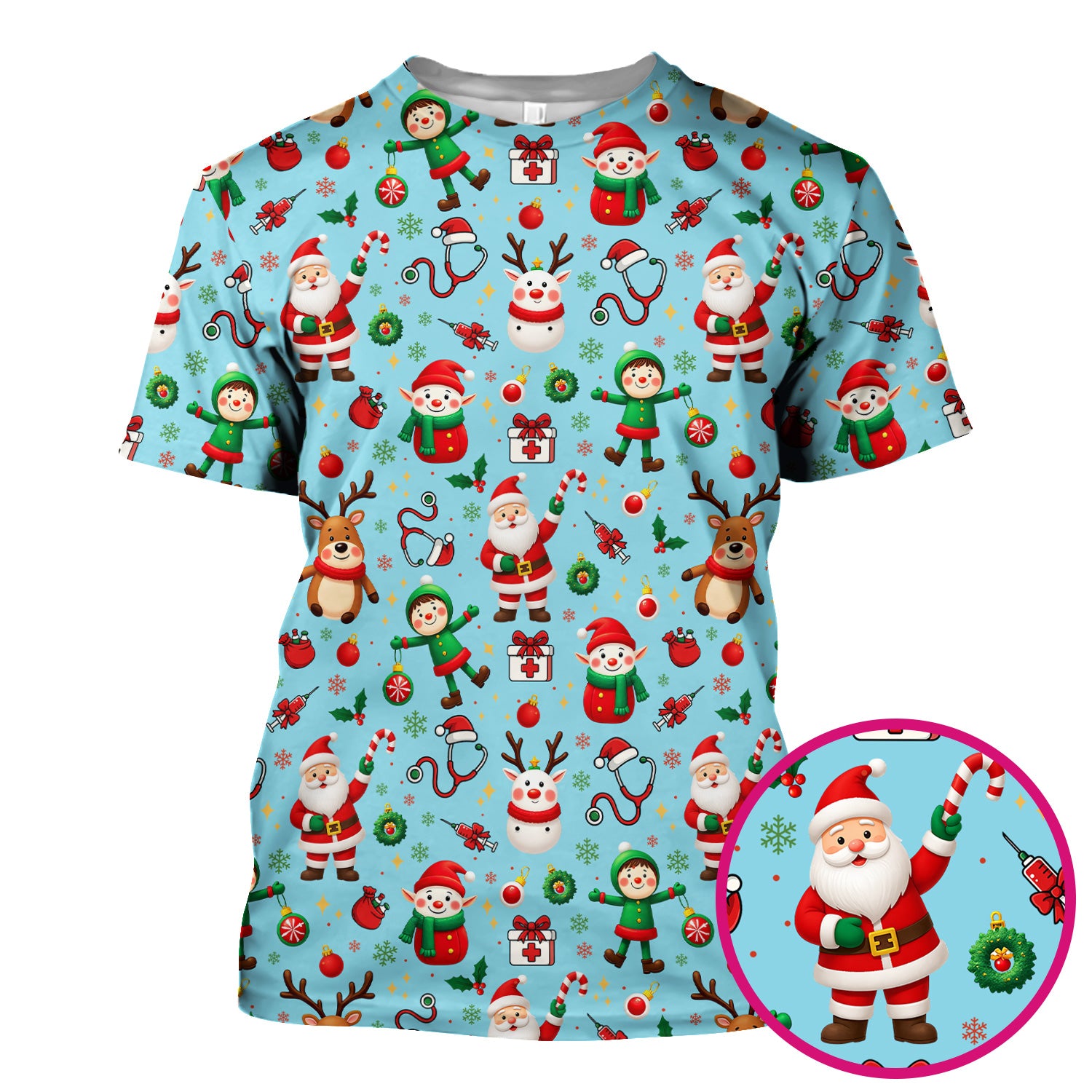 Christmas Scrub Top for Nurse - Cute Santa Elf Reindeer Medical Shirt - Festive Holiday Scrubs for Women RN CNA LPN Gift