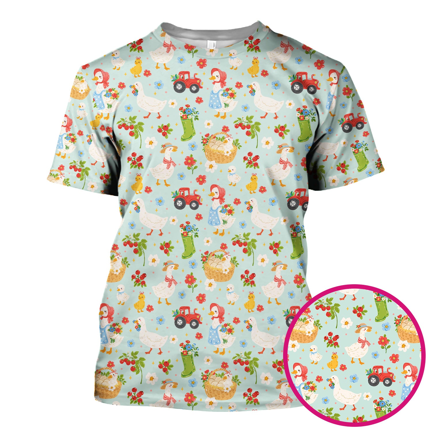 Farm Duck Chicken Tractor Flower Basket Scrub Top, Breathable Fabrics Nursing Uniform