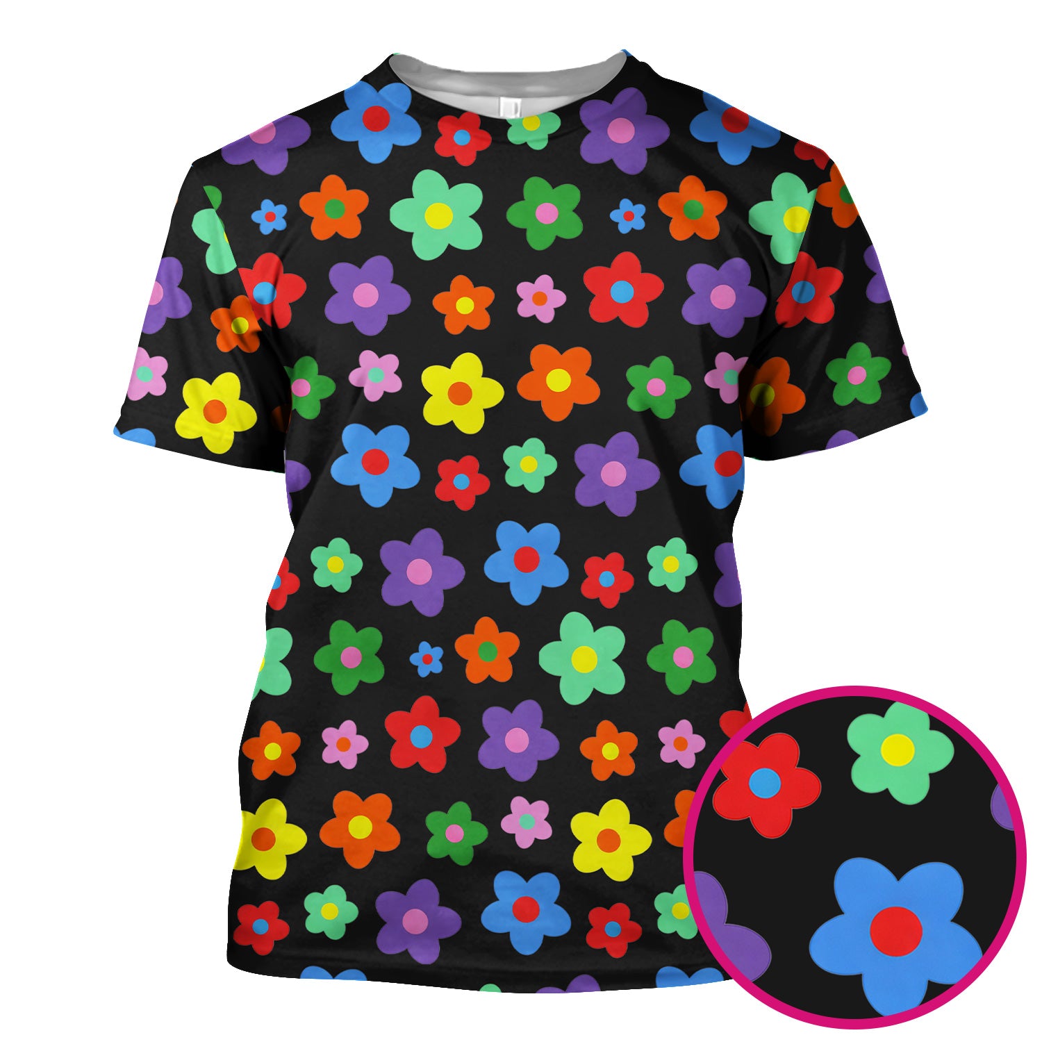 Colorful Retro Flower Pattern Print Scrub Top, Breathable Fabrics Nursing Uniform