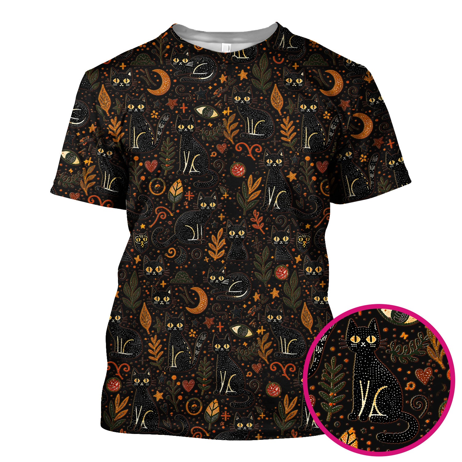 Mystic Black Cat Celestial Doodle Pattern Scrub Top, Comfortable Scrubs for Nurses
