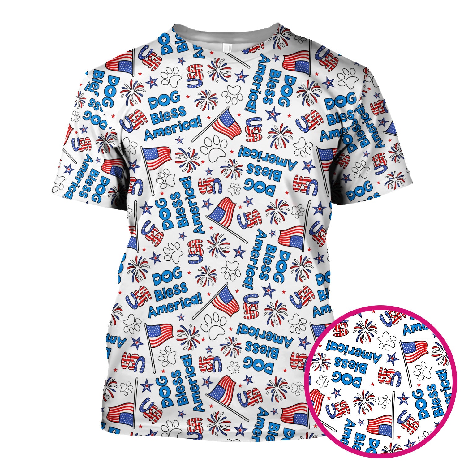 Funny Patriotic Dog Bless America Flag Pattern Scrub Top, Comfortable Scrubs for Nurses