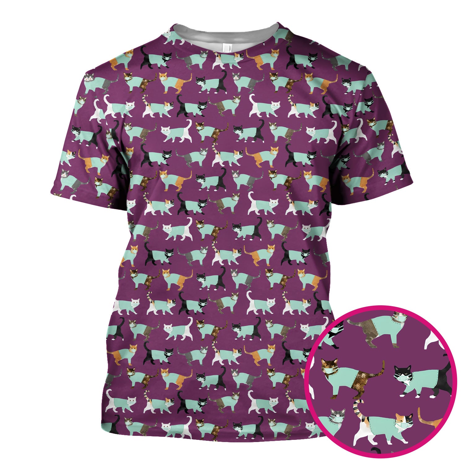 Playful Cat Nurse All Over Print Scrub Top, Comfortable Scrubs for Nurses